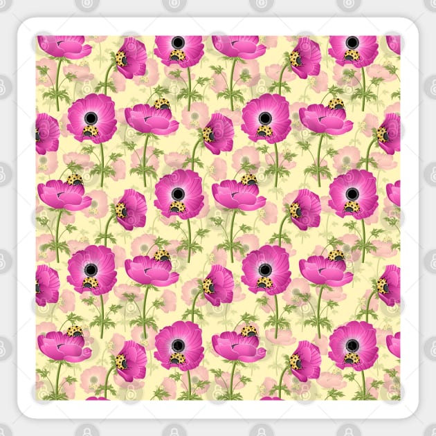 Anemone With Ladybirds Sticker by Designoholic